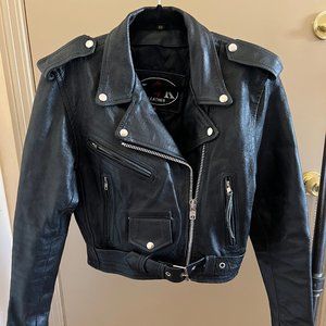 Cropped leather moto jacket - XS